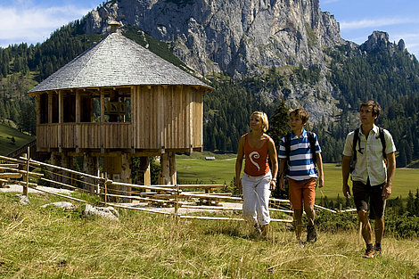 Wanderer vor Alm